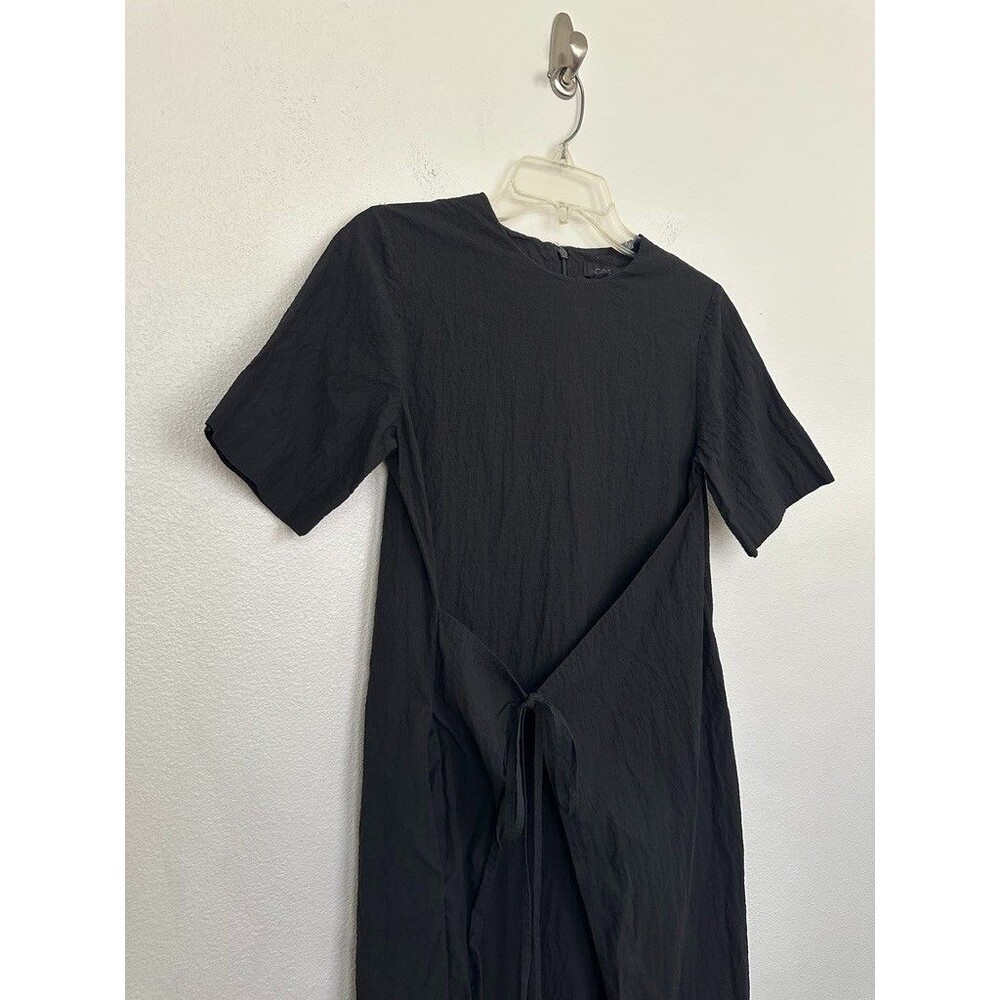 COS Apron Wrap Seersucker Midi Dress Black Tie Minimalist Cotton Women's Size 2 - Picture 5 of 11